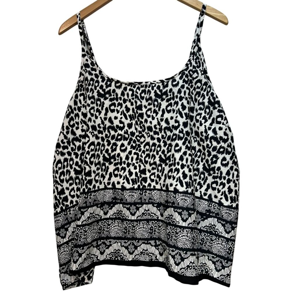 Bella Moda Women's Crop Top Sleeveless Stretch Size 3X Beige Black Leopard Print